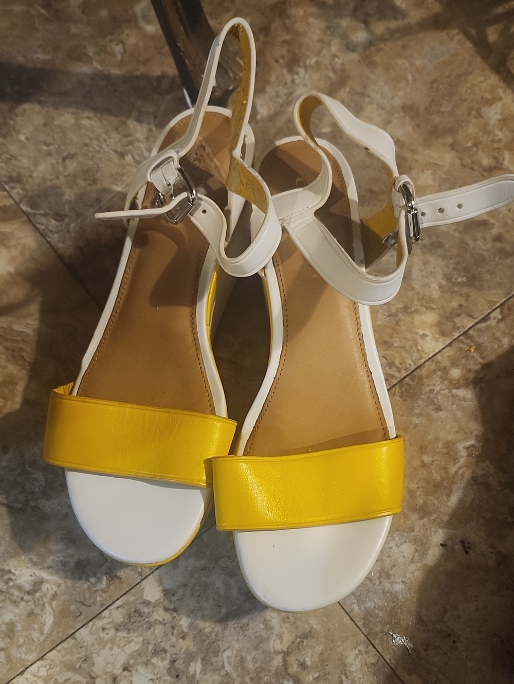 Coach White and Yellow Ankle-Strap Sandals